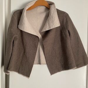 Wool 3/4 Sleeve Vintage Open Cardigan Ivory/Cafe’ Brown- Small